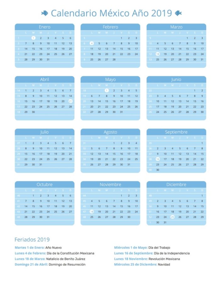 Calendarios 2019 en imágenes para descargar e imprimir